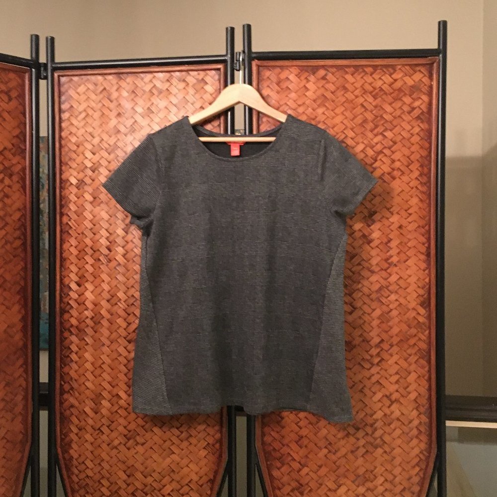 Joe Fresh Houndstooth Knit Short Sleeve Top Medium Black Grey Puppytooth